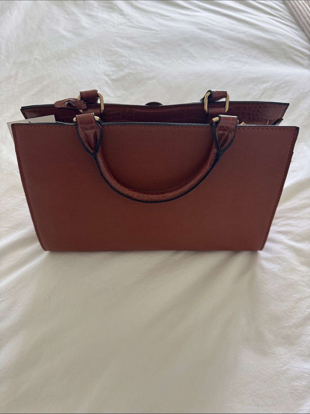 NWT Aldo Taunn Croc-Trim Top-Handle Satchel Hand Bag Purse in Rust - Picture 6 of 13